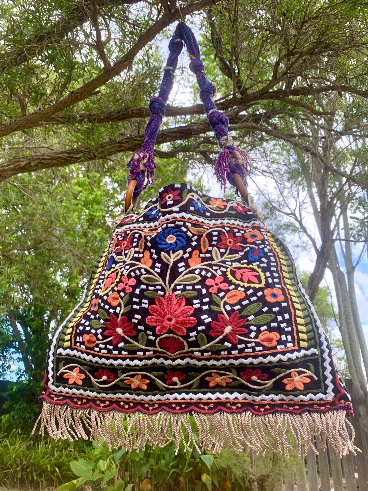 HANDMADE UPCYCLED BAG - embroidered & fully lined