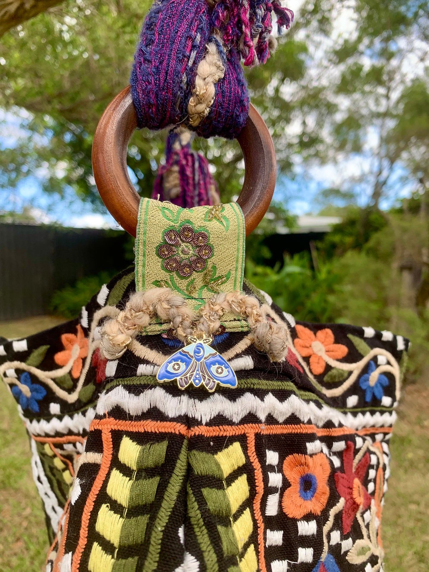 HANDMADE UPCYCLED BAG - embroidered & fully lined