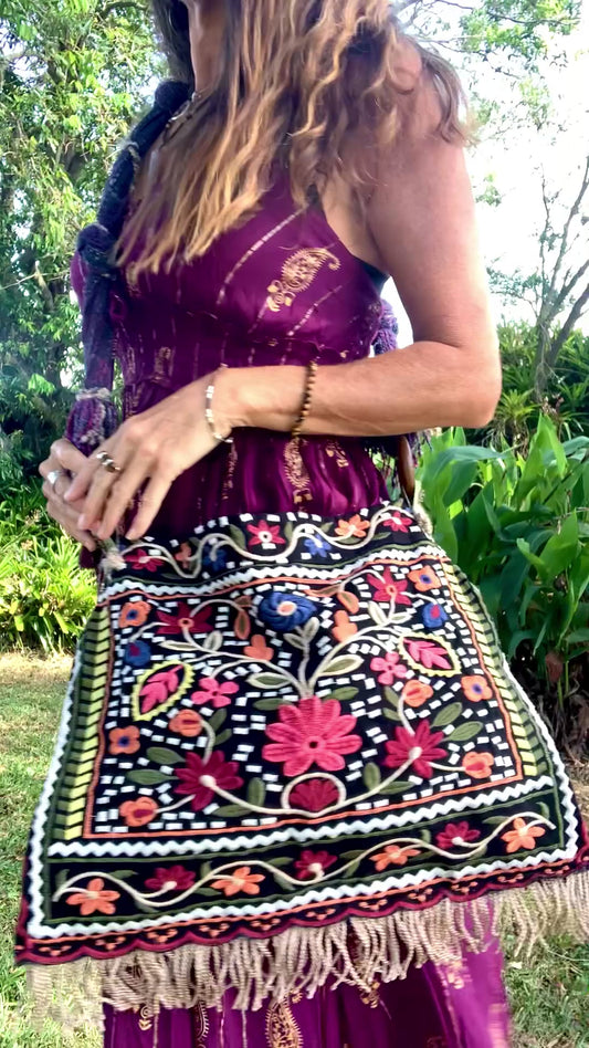 HANDMADE UPCYCLED BAG - embroidered & fully lined