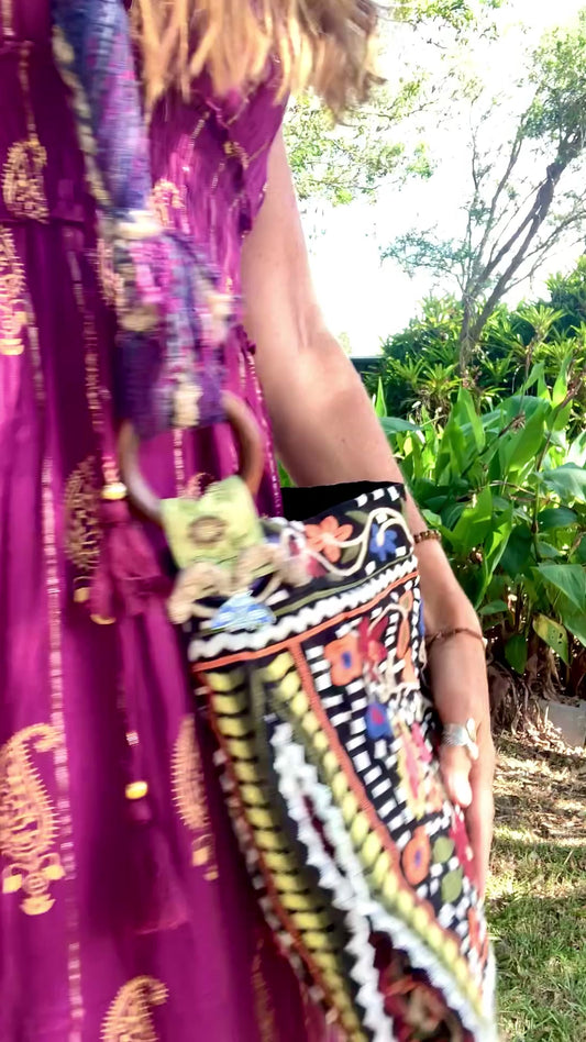 HANDMADE UPCYCLED BAG - embroidered & fully lined